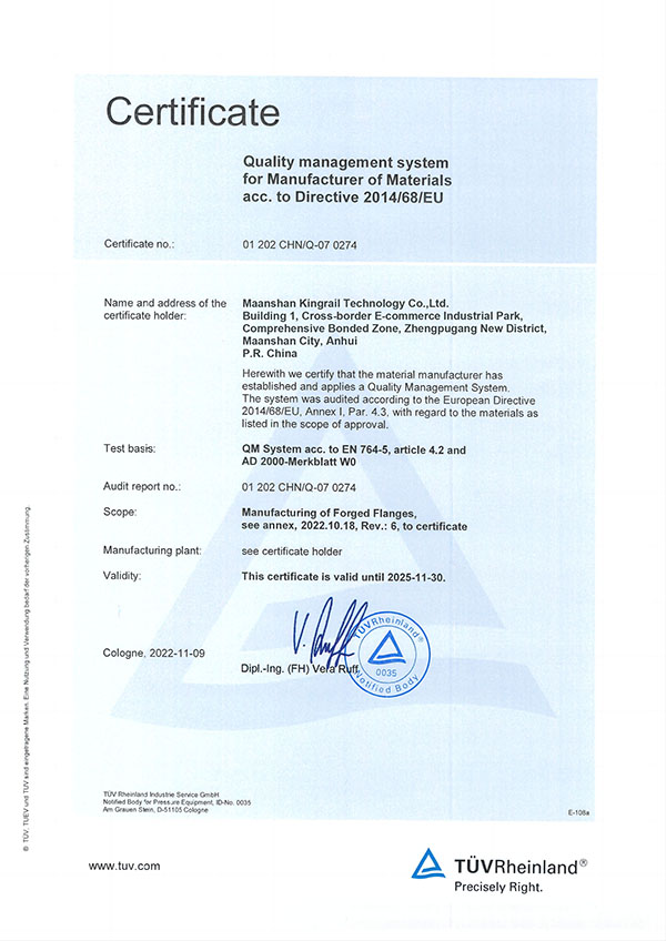 PED-TUV certificate